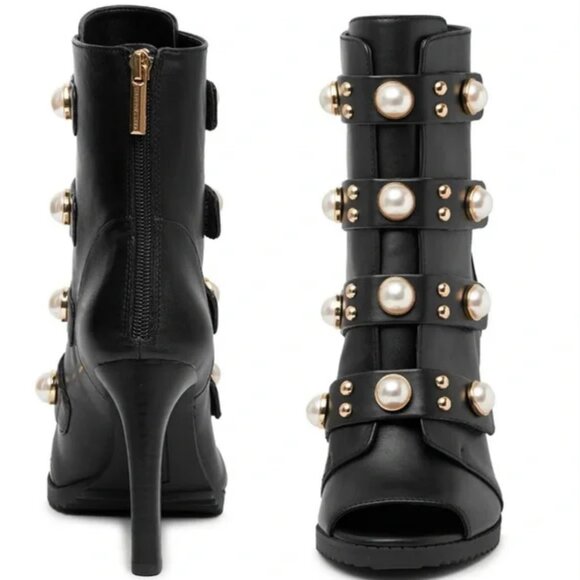 Karl Lagerfeld Paris Brayden Black Embellished Leather Dress